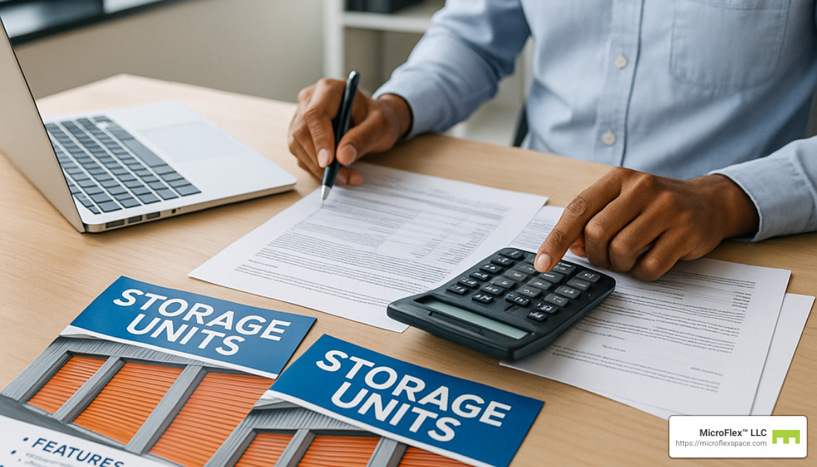 person calculating storage costs - short term portable storage units