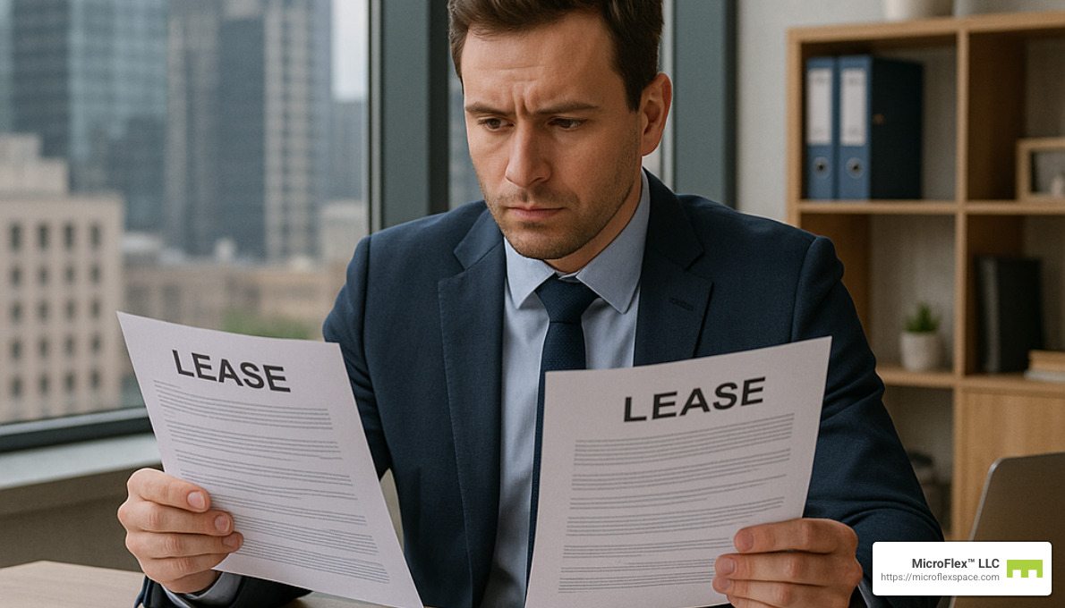 Business owner comparing lease documents - short-term business lease