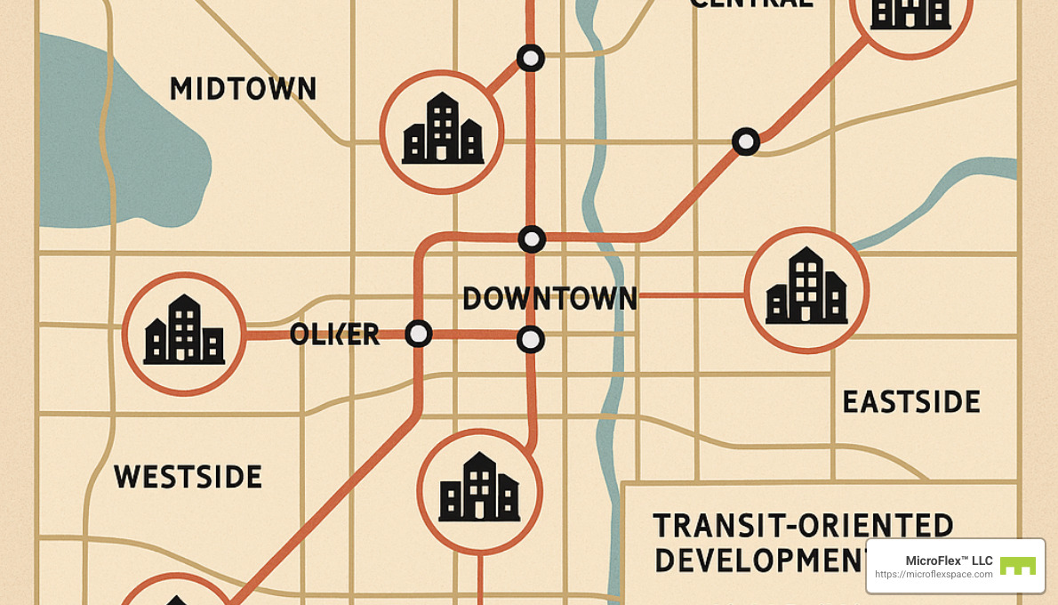 light rail district map with development zones - multi use commercial property