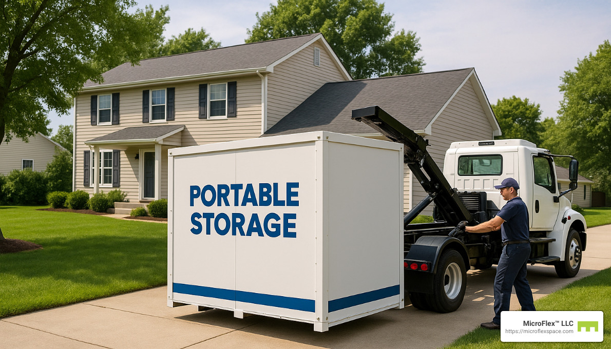 portable storage unit being delivered - short term portable storage units