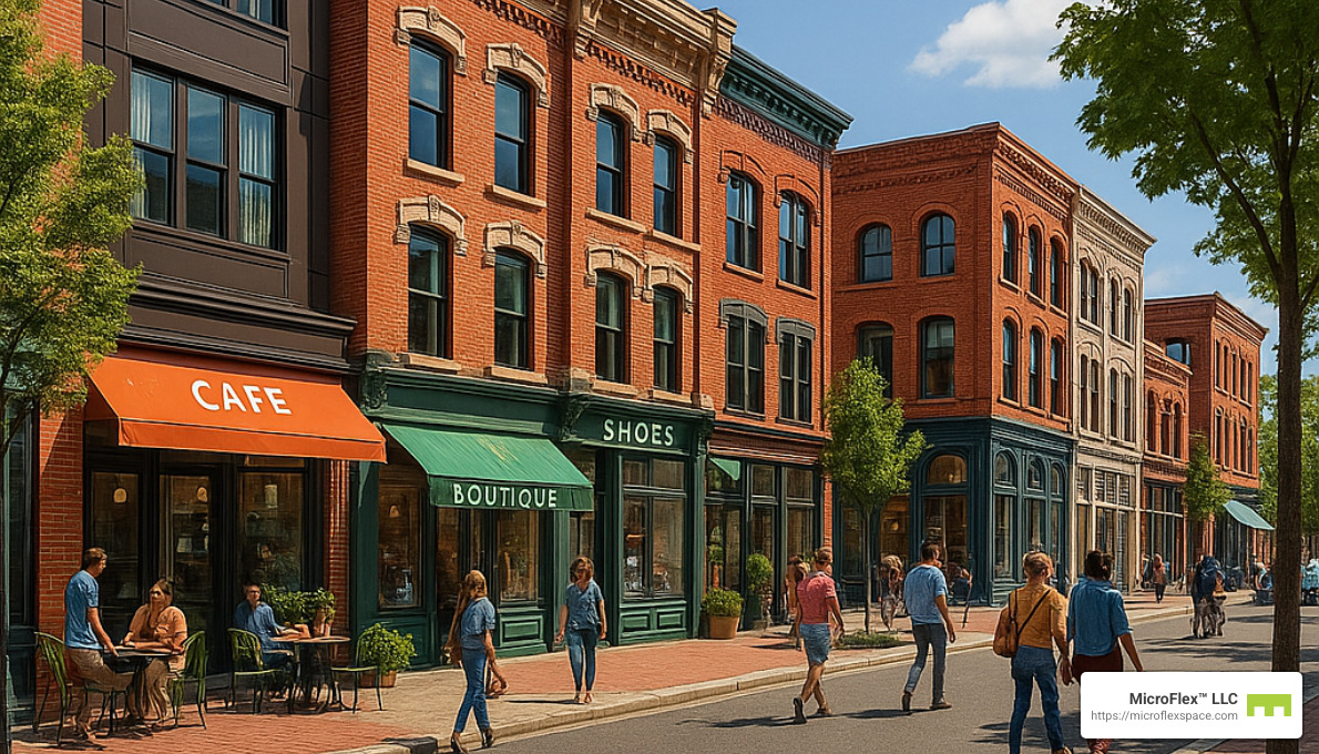 redevelopment district with mixed-use buildings - multi use commercial property