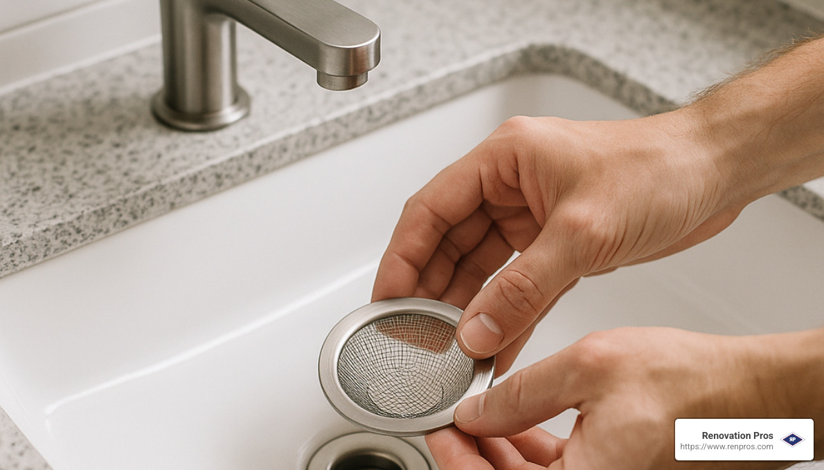 installing a drain screen in bathroom sink - clogged drain water damage temecula