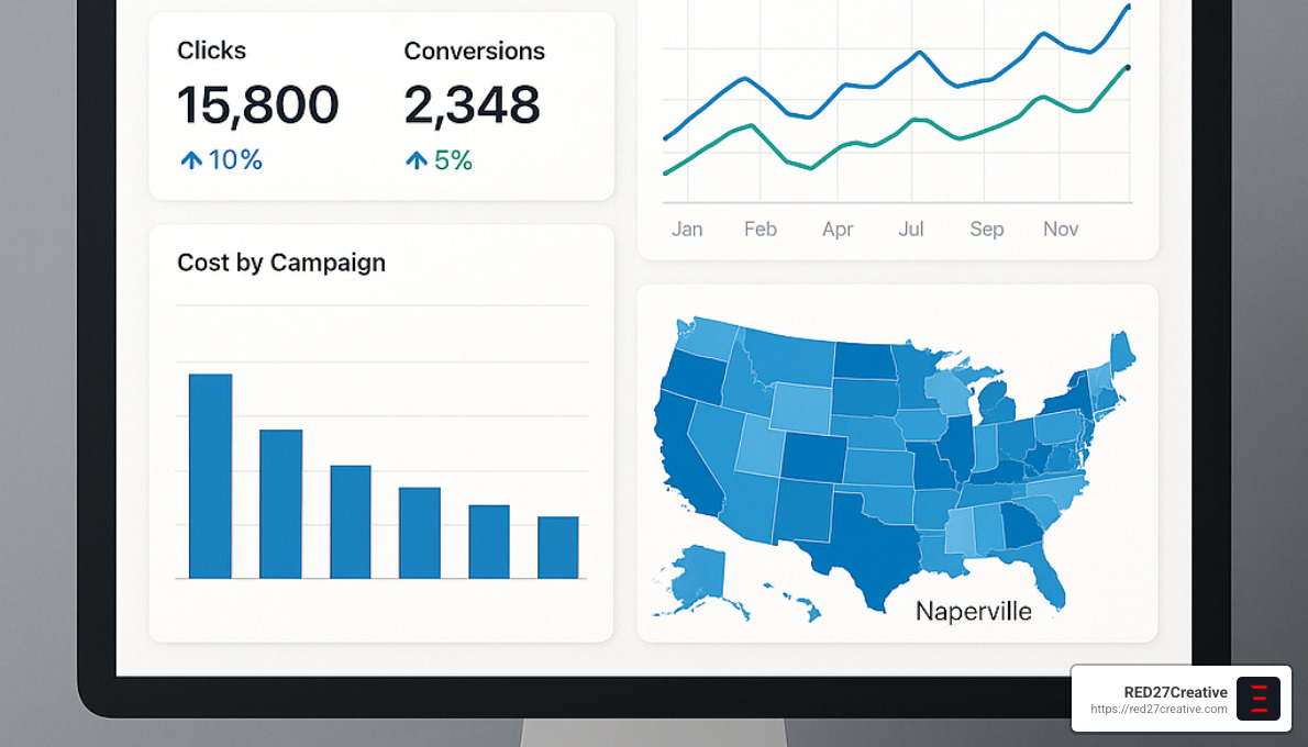 PPC Powerhouses in Naperville: Who's Worth Your Click? • Naperville pay-per-click services • RED27Creative Analytics dashboard showing PPC campaign performance metrics - Naperville pay-per-click services