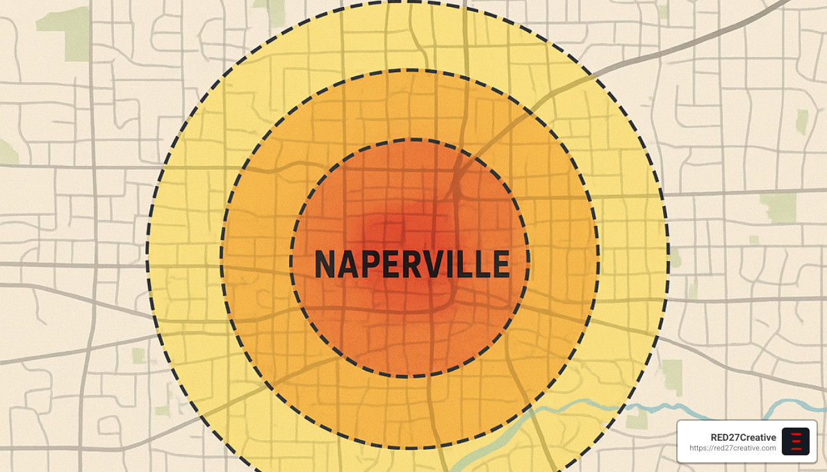 PPC Powerhouses in Naperville: Who's Worth Your Click? • Naperville pay-per-click services • RED27Creative Heat map showing targeted PPC advertising zones around Naperville - Naperville pay-per-click services