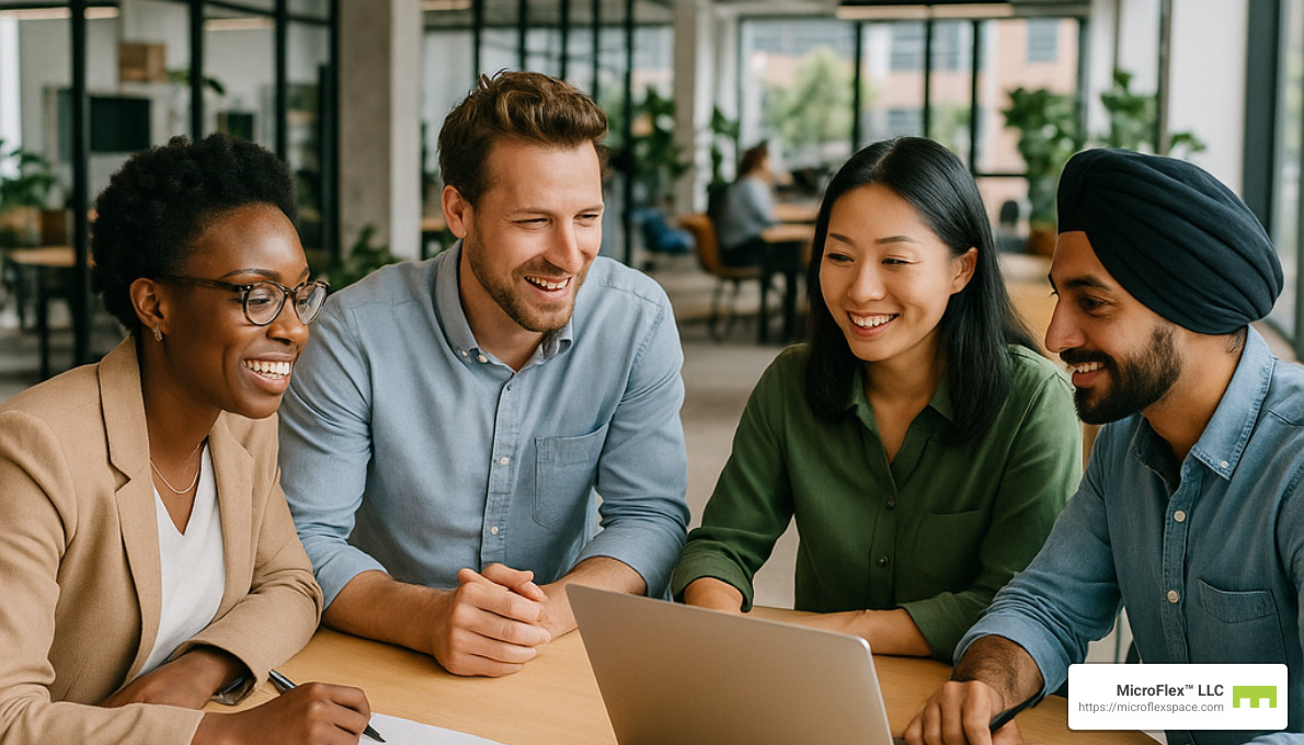 professionals collaborating in a modern flexible office space - flexible office space Birmingham