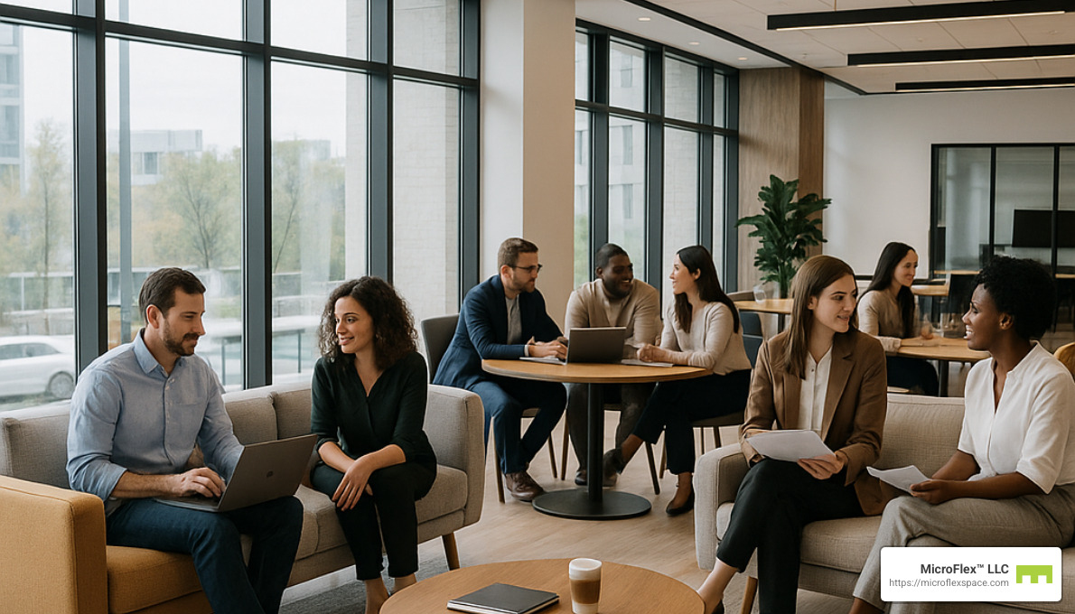 collaborative lounge area in a modern flexible office space - flexible office space Birmingham