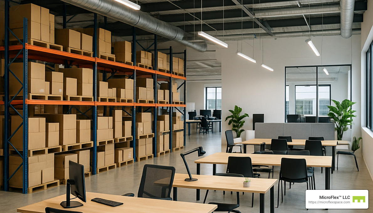 warehouse office hybrid space with storage and workspace areas - flexible office space Birmingham