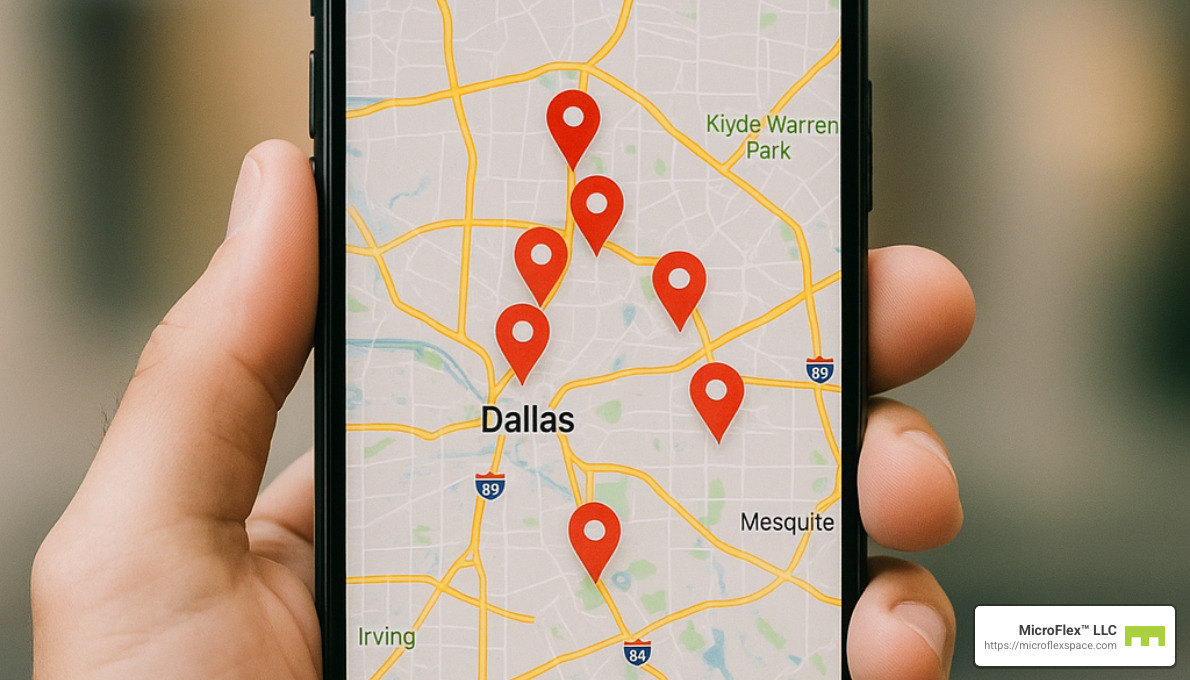 Map pin on smartphone showing nearby storage pod locations - temporary storage pods near me Map pin on smartphone showing nearby storage pod locations - temporary storage pods near me