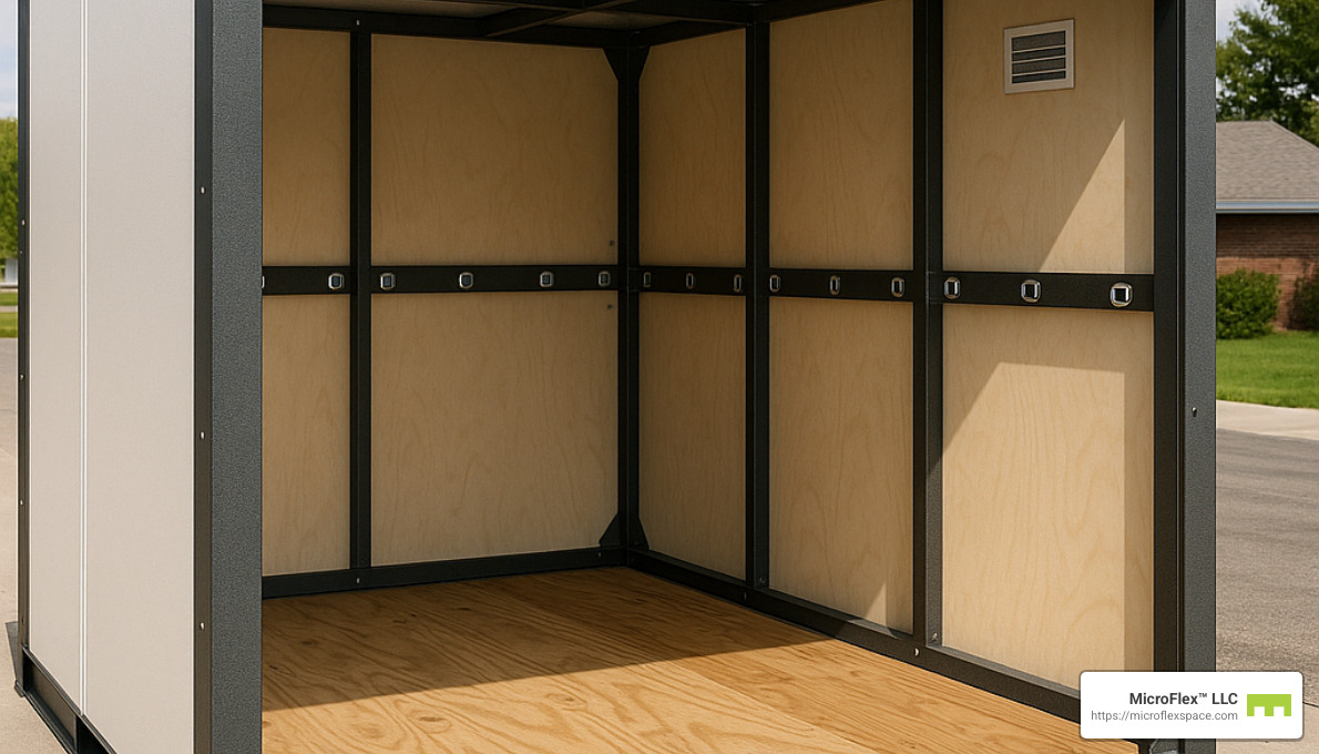 Cutaway view of storage pod interior showing tie-down rings, ventilation, and floor structure - temporary storage pods near me Cutaway view of storage pod interior showing tie-down rings, ventilation, and floor structure - temporary storage pods near me