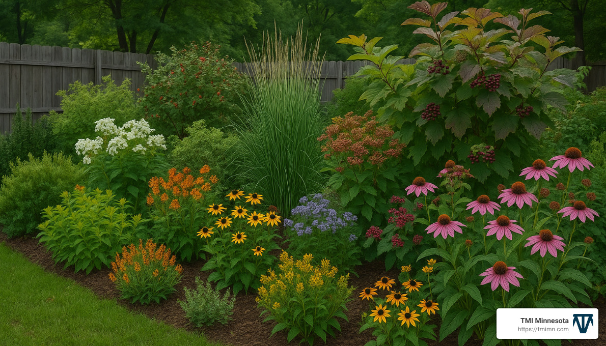 layered native planting bed with seasonal interest - Backyard change services