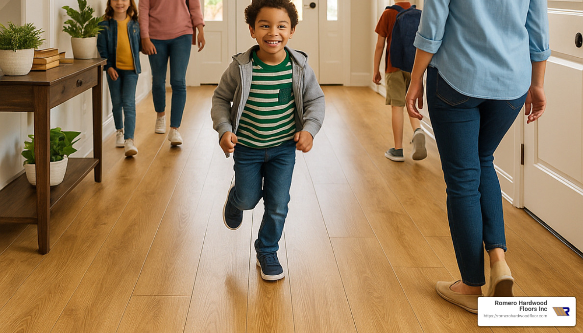 busy hallway with laminate flooring - best cheapest laminate flooring