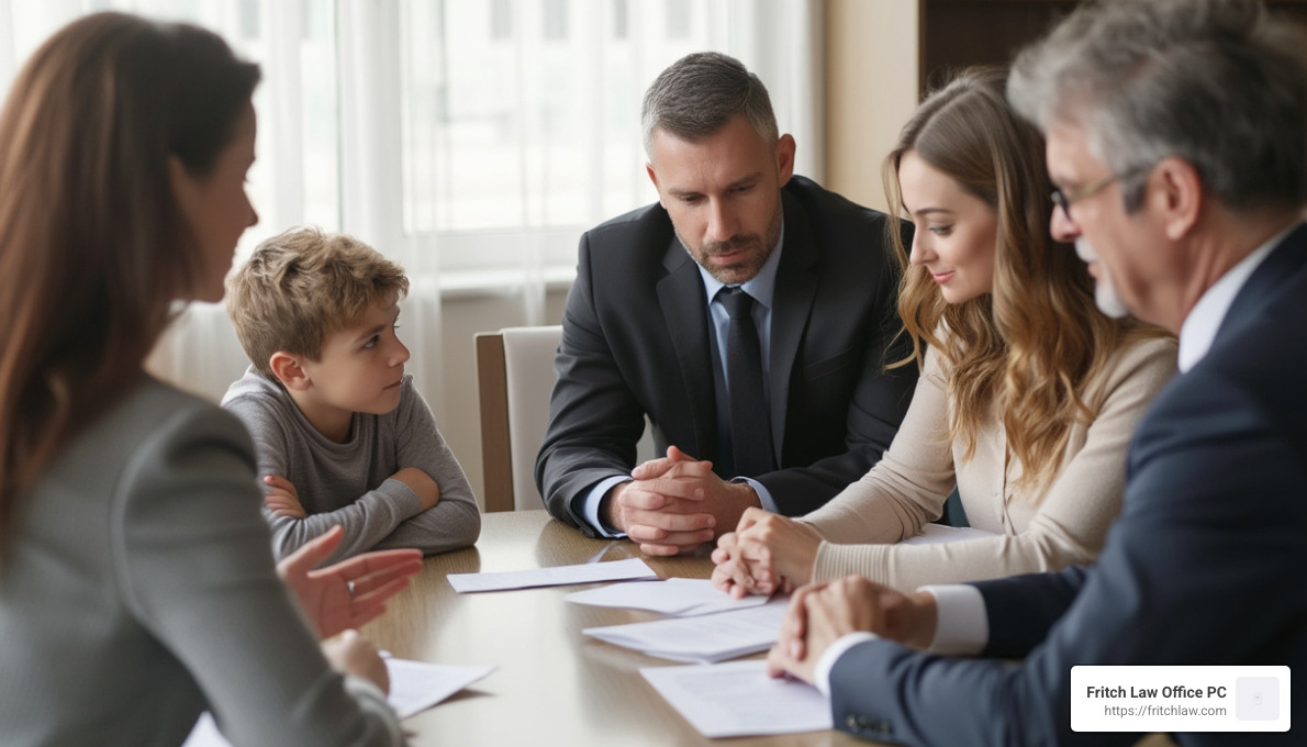 Family meeting with divorce attorney discussing case strategy - noblesville divorce lawyer