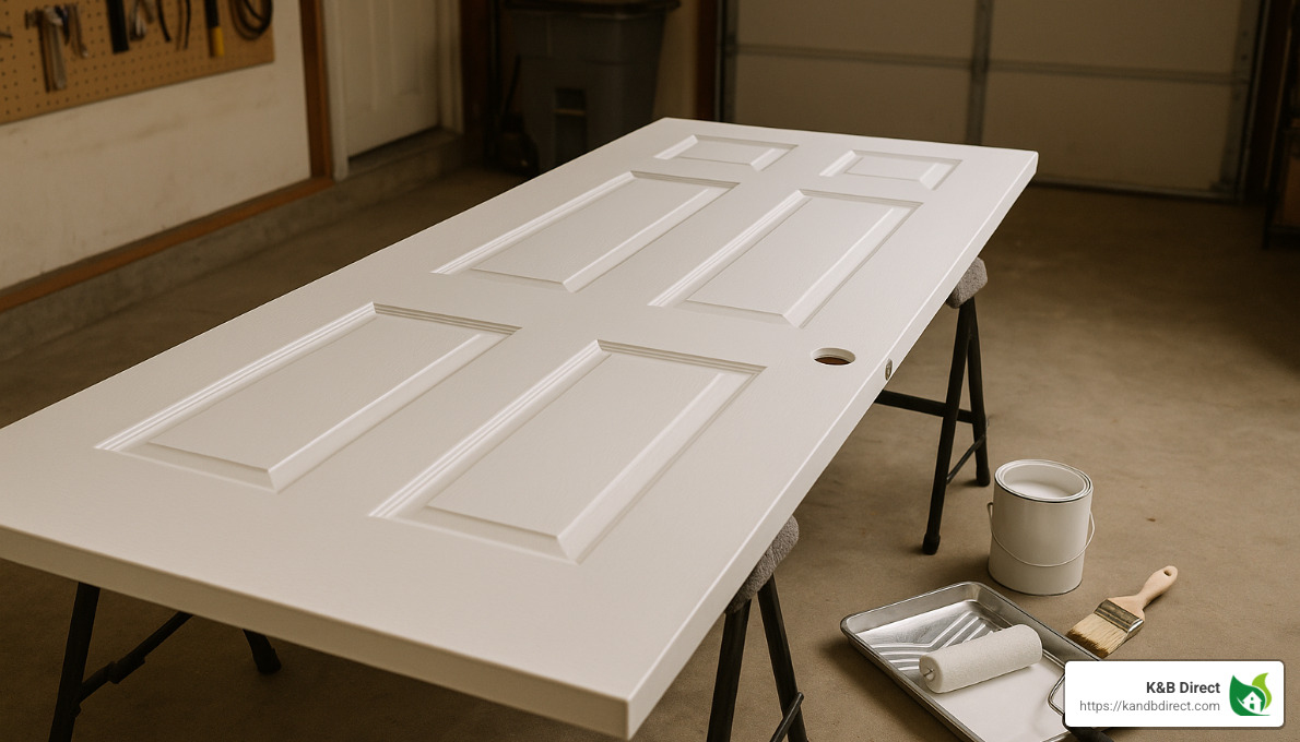 door on padded sawhorses - how to paint an interior door