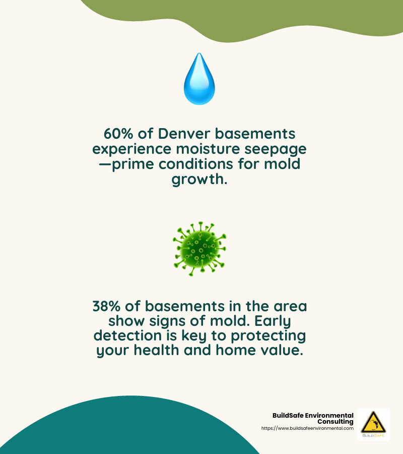 Infographic: 60% of basements have moisture seepage—38% have mold. Early inspection prevents health risks and costly repairs. - free mold inspection denver infographic 2_facts_emoji_nature