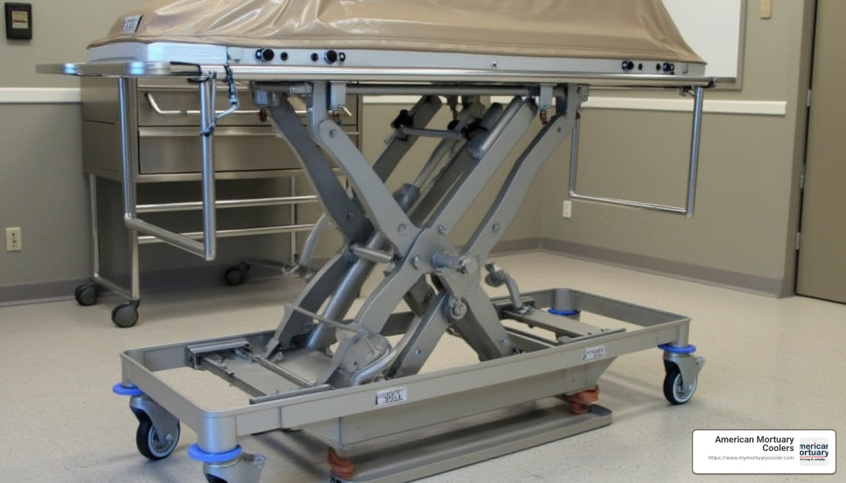 Battery-powered scissor-lift mortuary trolley - mortuary trolley for sale