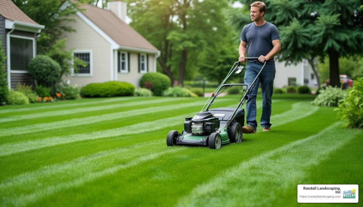 professional lawn mowing with crisp stripes - Methuen landscape maintenance
