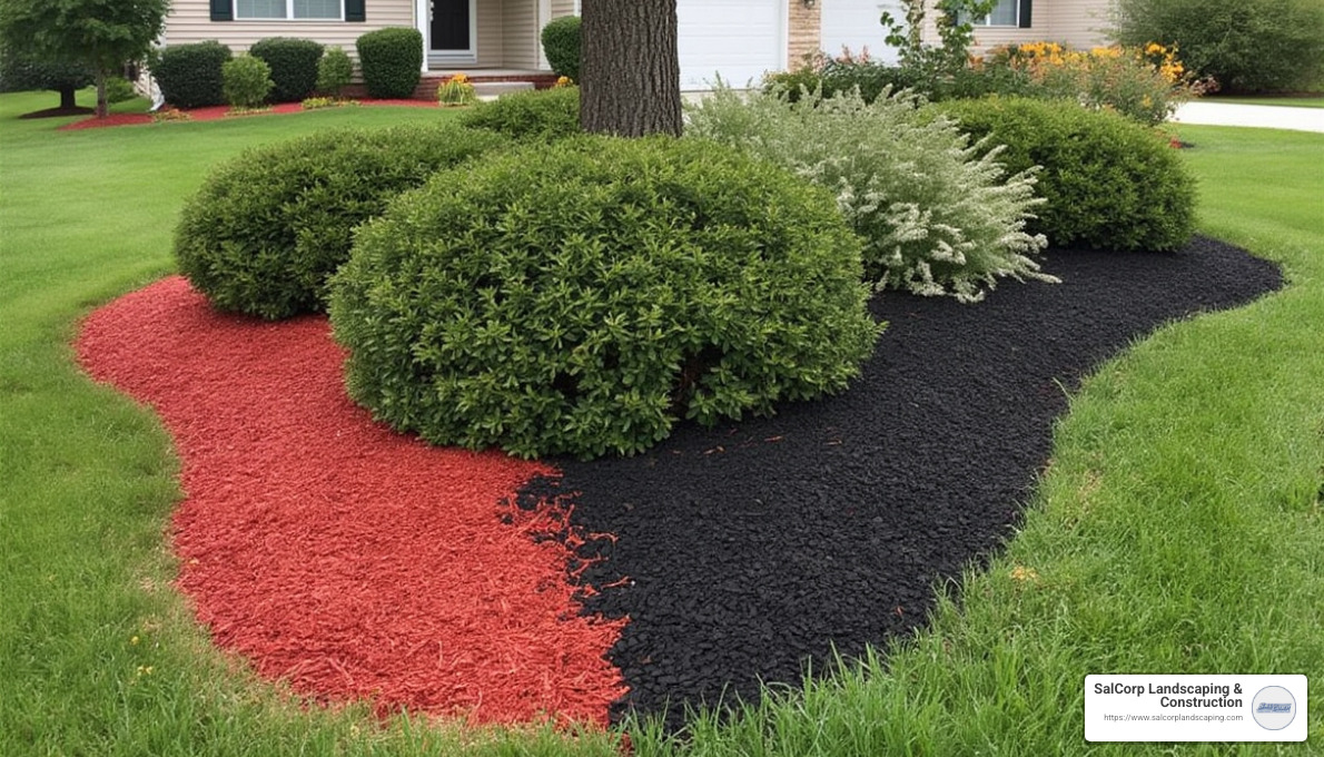 black and red colored mulch in landscape beds - bulk mulch delivery