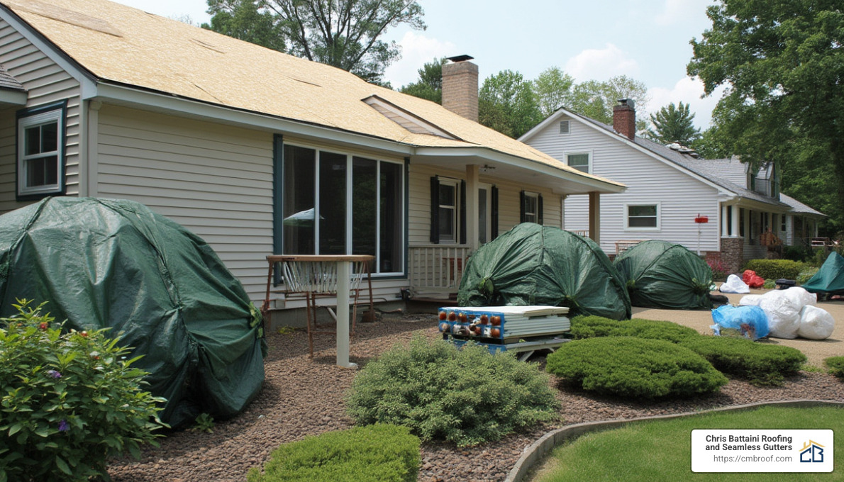 protected landscaping during roof replacement - residential roof replacement near me