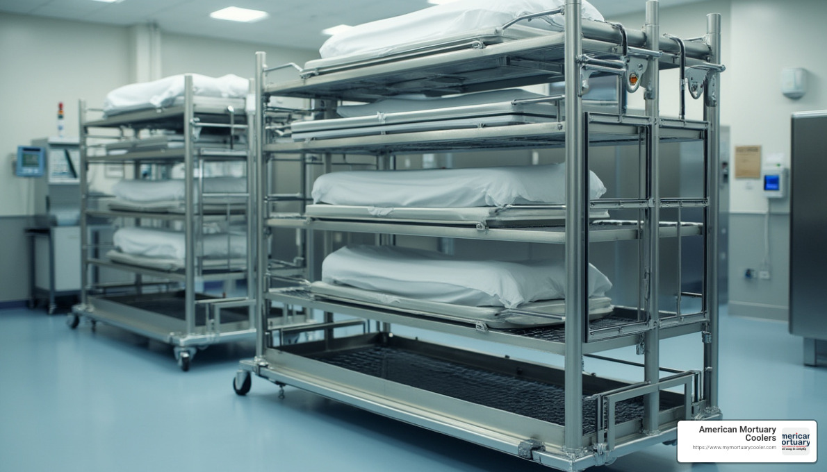 Side-loading mortuary rack system - body fridge morgue