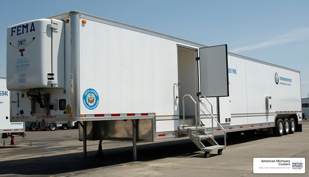 Mobile disaster response morgue trailer - body fridge morgue