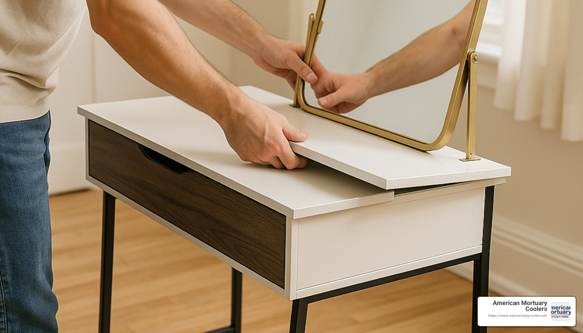 person folding a dressing table - foldable dressing table
