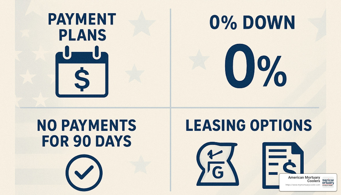 financing options infographic showing payment plans and ROI calculations - 10 x 12 Mortuary Cooler