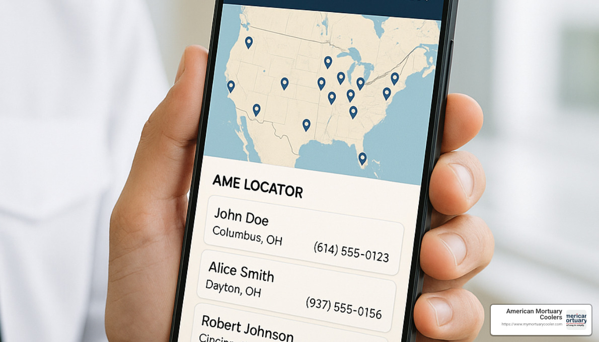 smartphone displaying AME locator app - aviation medical examiner