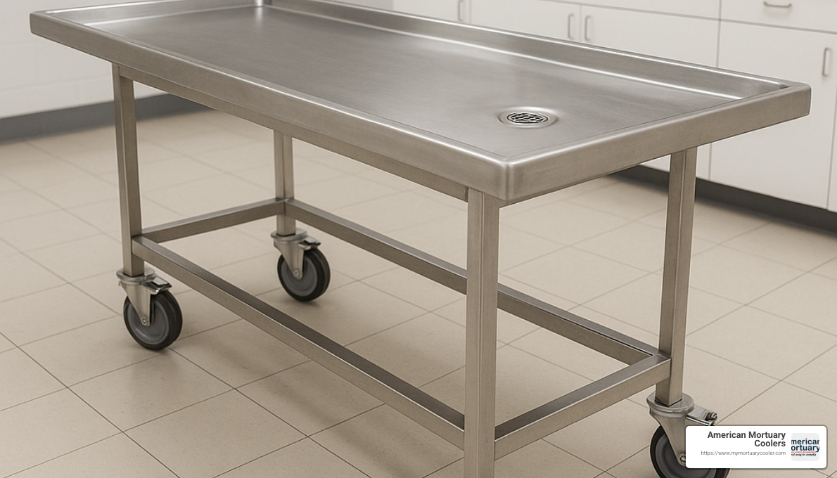 Mobile autopsy trolley with detachable top - autopsy table