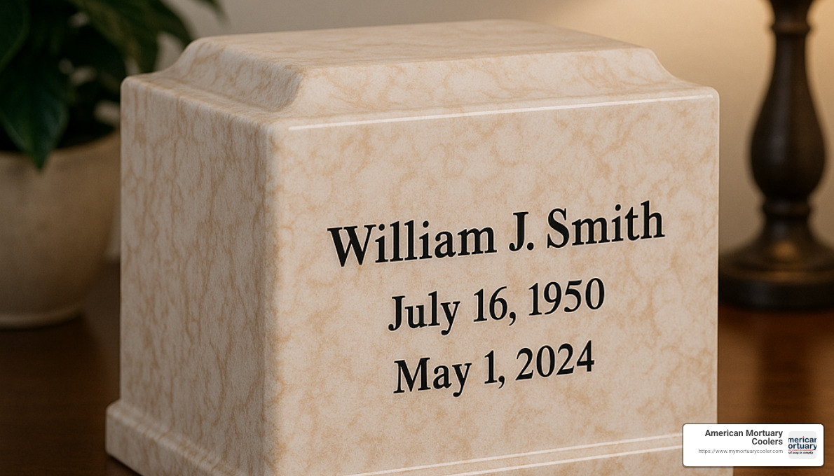 combination urn-vault unit made of cultured marble with engraved personalization - cremation urns and vaults
