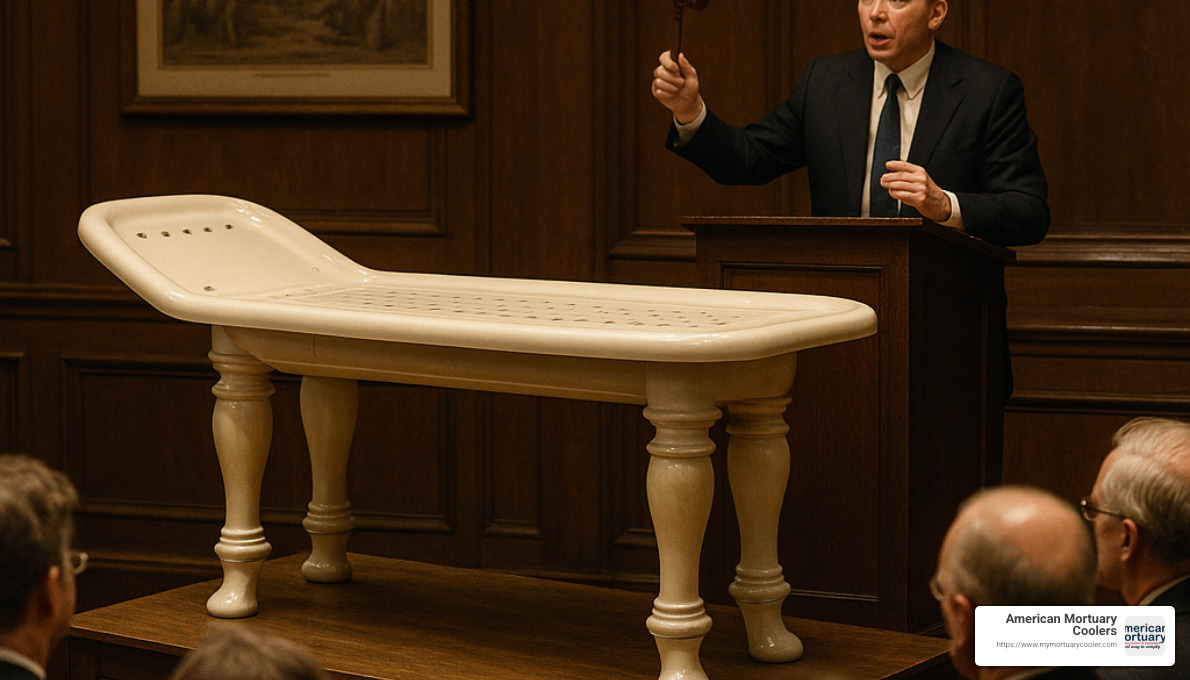 Auction hammer price for Royal Doulton embalming table - antique porcelain embalming table