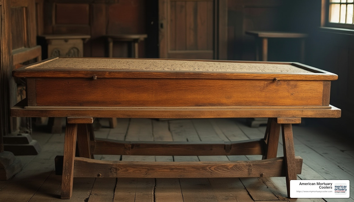 wooden cooling board from 1880s - antique porcelain embalming table