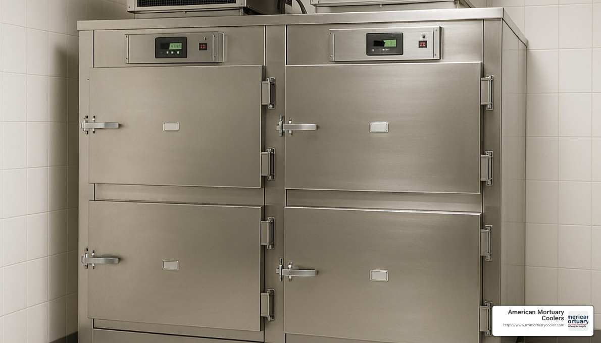 Body storage freezer with multiple chambers and independent cooling systems - body storage freezer