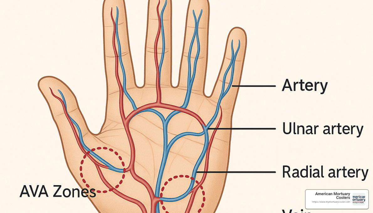 diagram of arteriovenous anastomosis blood vessels in the palm - body cooler