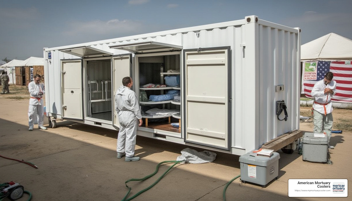 rapid-deploy cooler setup - mobile mortuary freezer