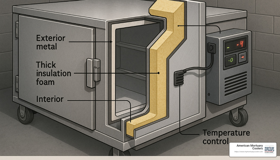 cutaway of insulation panel for mobile mortuary freezer - mobile mortuary freezer