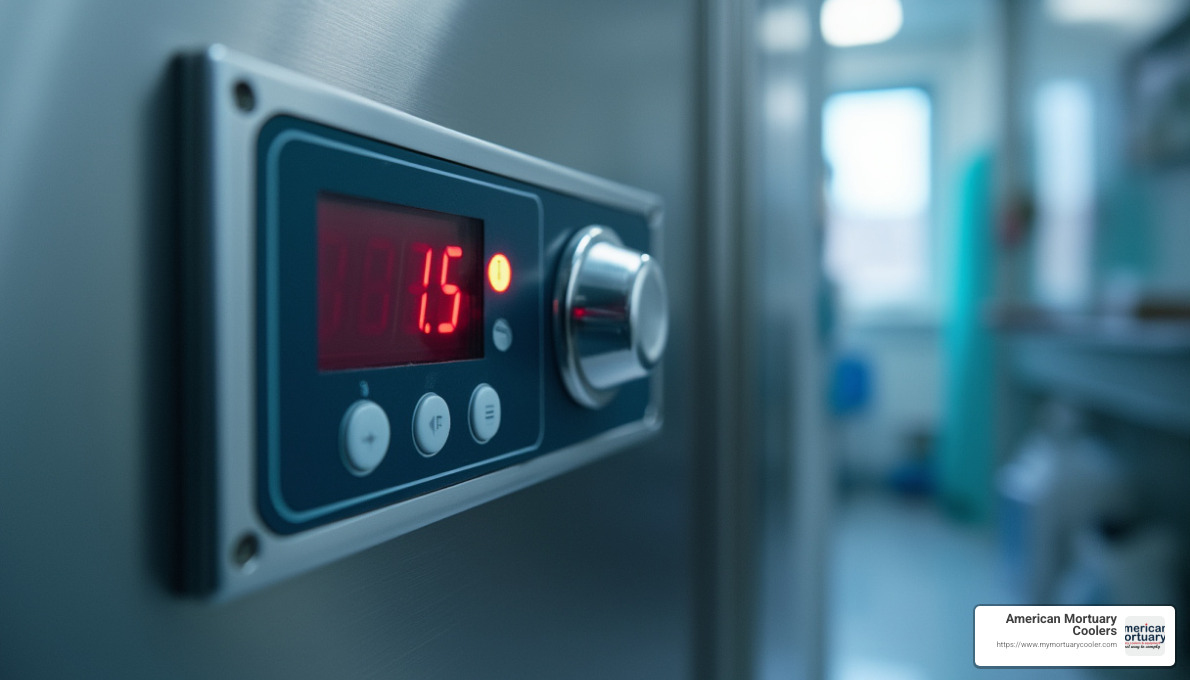 Close-up of digital control panel on modern body fridge - body fridge