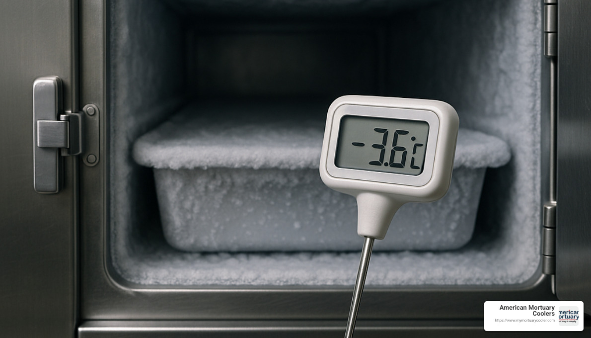 Temperature probe inside freezer morgue - freezer morgue