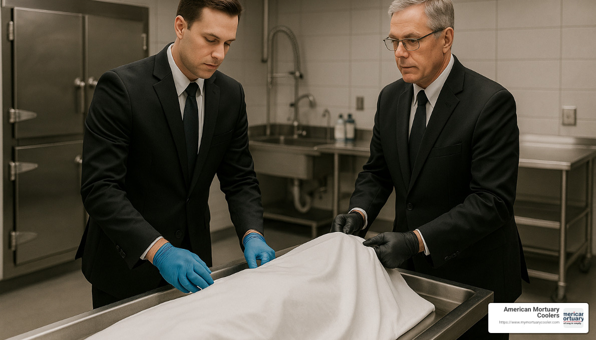 American mortuary professional assisting a funeral director - american mortuary