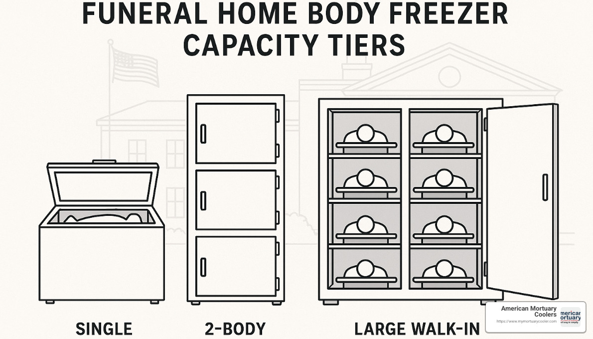Capacity tiers diagram showing different funeral home body freezer configurations - funeral home body freezer