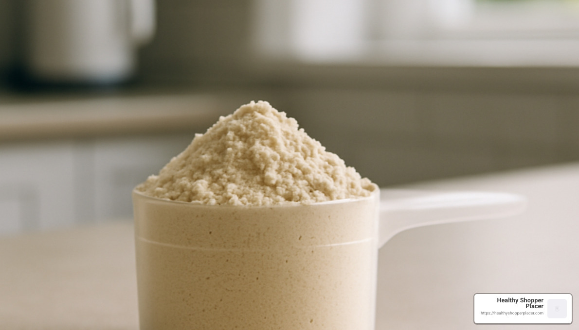 pea protein powder in scoop - vegan protein powder