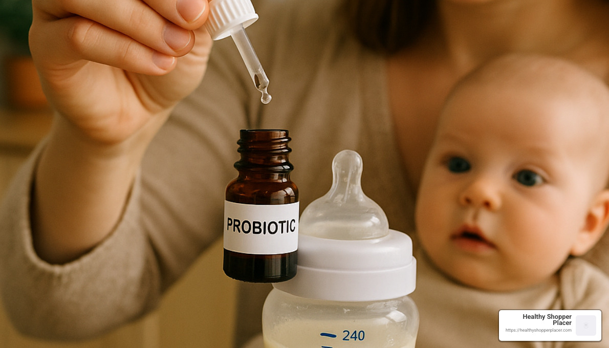 parent adding probiotic drops to baby bottle - probiotics for formula fed babies