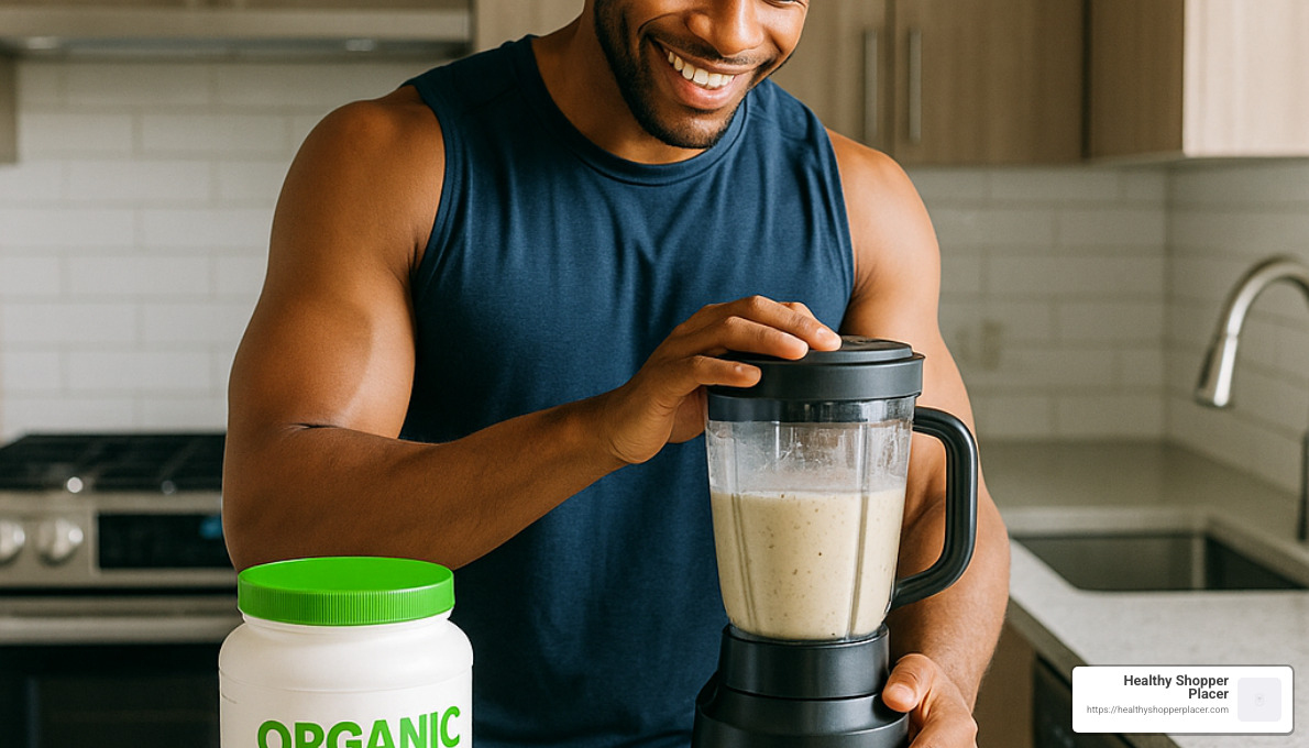 athlete mixing organic protein shake - organic supplements online