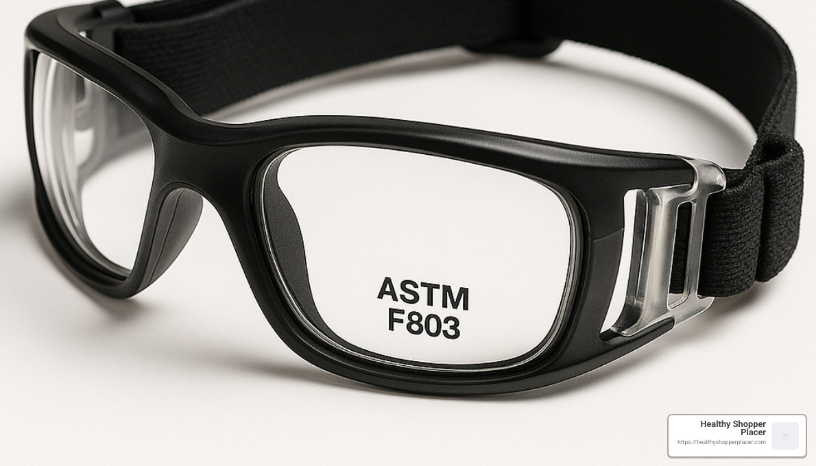 ASTM F803 certification label on sports eyewear - prescription eyewear for sports