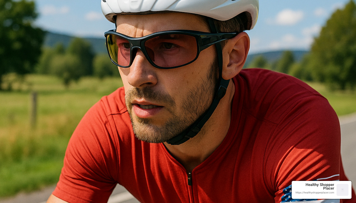 cyclist wearing wraparound prescription sunglasses - prescription eyewear for sports
