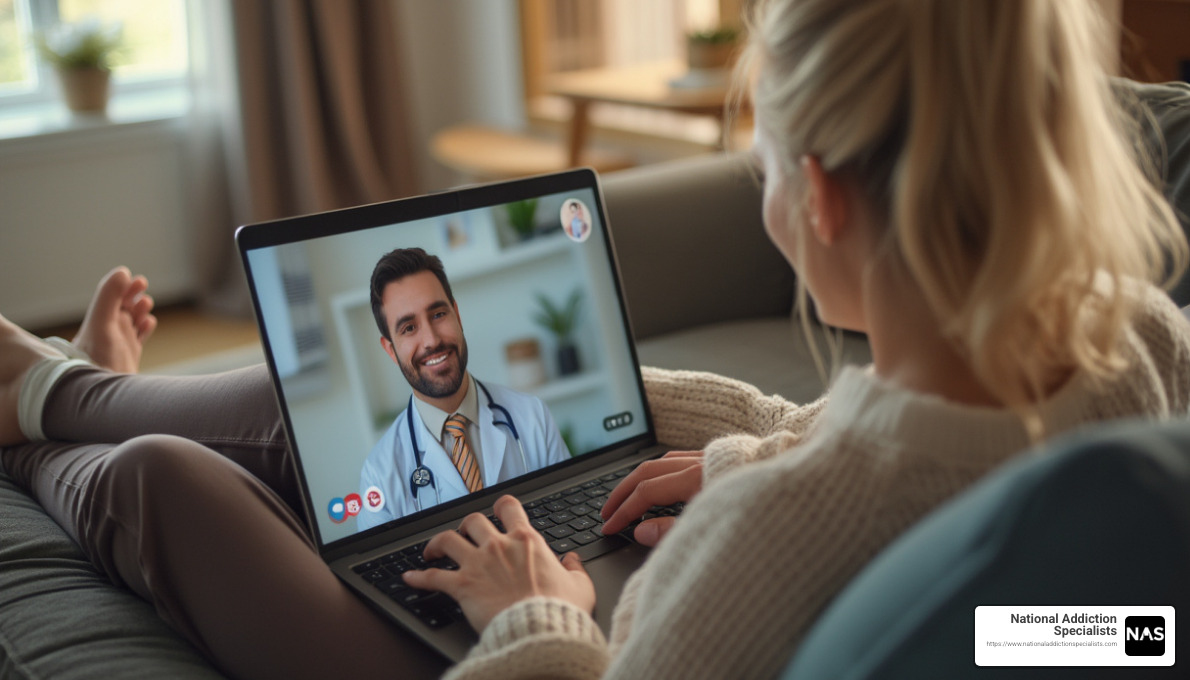 Patient on video call with doctor from home - suboxone doctors near me that accept medicaid