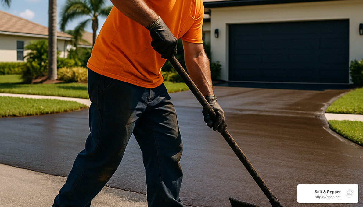 sealcoat application on asphalt driveway - asphalt paving tampa
