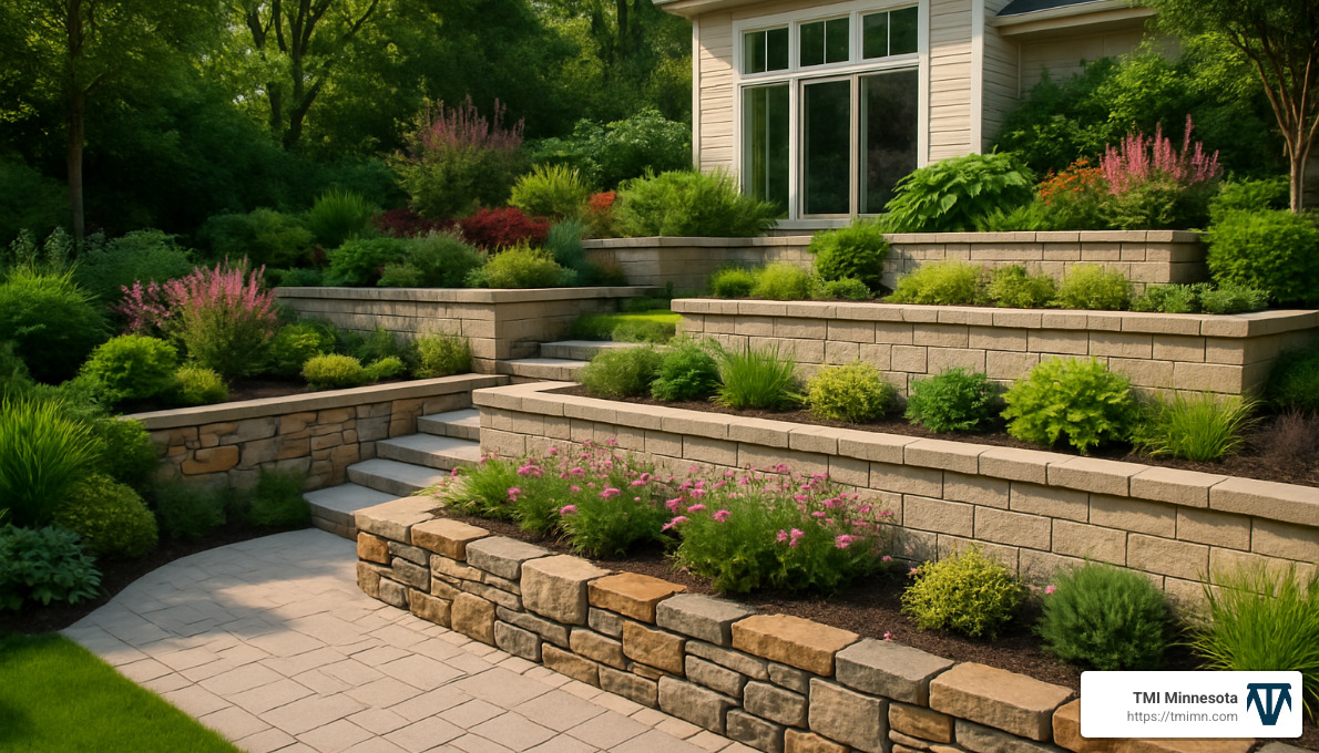 3c14165167f2df96b3ff3808b267ead55d01ef00 Retaining Wall Services: Support Your Landscape Retaining wall design services for safety, curb appeal, and erosion control. Learn costs, options, code tips, and expert engineering. mixed material terrace retaining wall system - Retaining wall design services