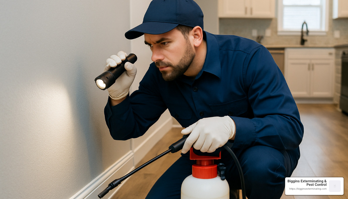 Professional exterminator inspecting home for ants - House Ant Exterminator