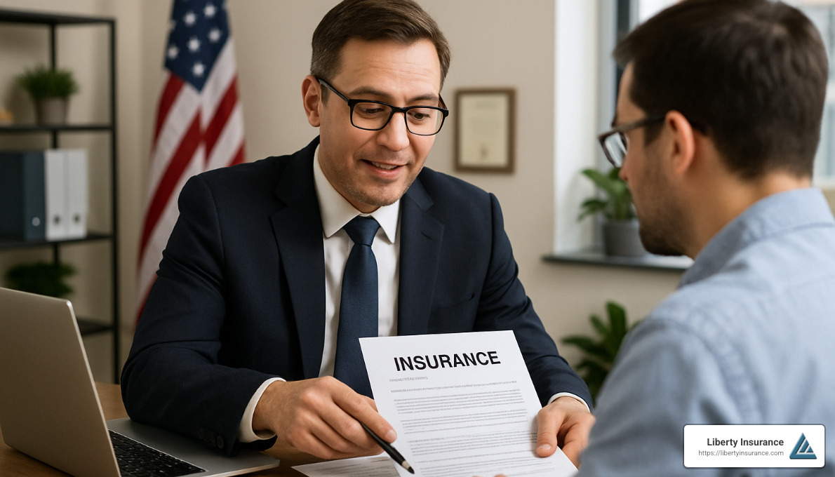 insurance agent explaining policy details to client - host liquor liability insurance policy