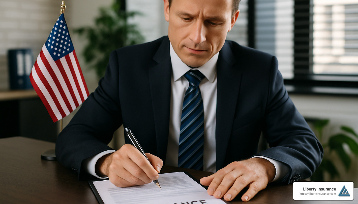 business owner signing insurance documents - host liquor liability insurance policy